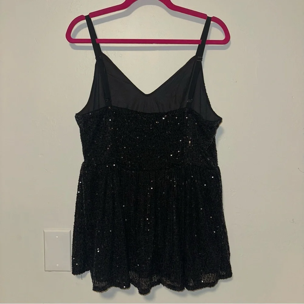 Torrid Black Peplum Sequin Sparkle V Neck Tank - Picture 2 of 4